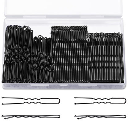 Picture of TsMADDTs Bobby Hair Pins Kit, 200PCS U Shaped Bobby Pins Black for Women, Ballet Buns with Box, 2.4IN and 2IN