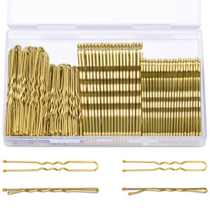 Picture of TsMADDTs Hair Pins, 200PCS Blonde Bobby U Shaped Hair Pins for Women, Buns Nets with Box, 2.4IN & 2IN