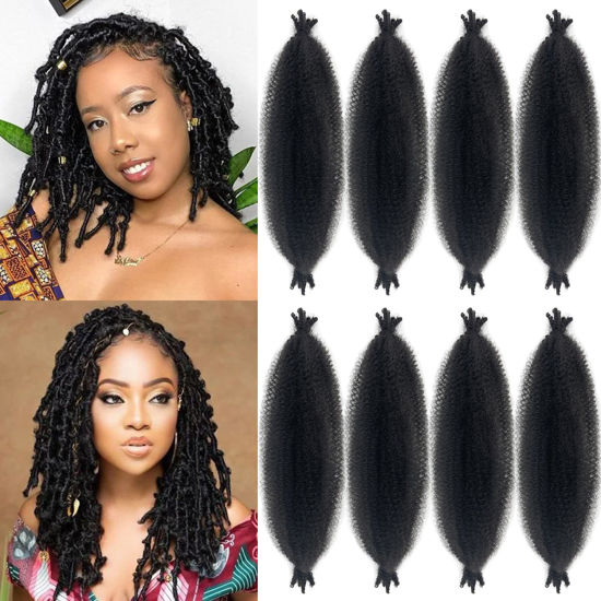 Picture of Dark Brown Kinky Braiding Hair Color 2 Springy Afro Twist Hair 8 Packs kinky Twist Hair for Braiding #2 Pre Fluffed Spring Twist Hair for Soft Locs Brown Afro Kinky Twist Braiding hair (16in 8p 2#)