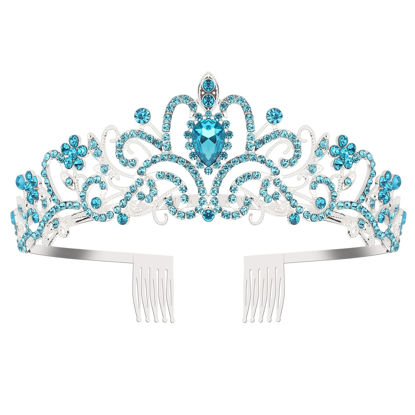 Picture of COCIDE Blue Tiara Crowns Crystal Headband Princess Rhinestone Crown with Combs Bride Headbands Bridal Wedding Prom Birthday Party Hair Accessories Jewelry for Women and Girls