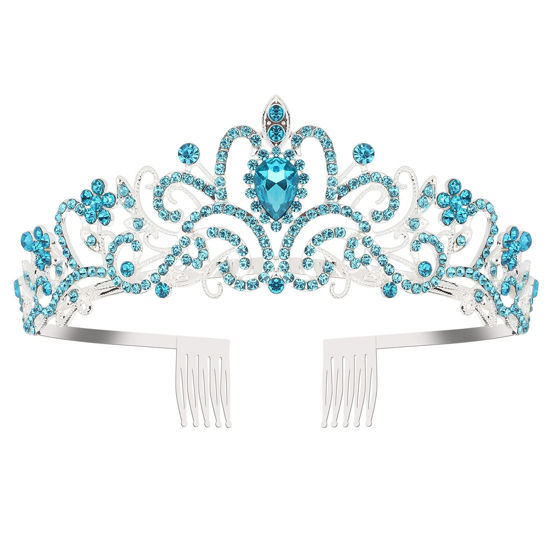 Picture of COCIDE Blue Tiara Crowns Crystal Headband Princess Rhinestone Crown with Combs Bride Headbands Bridal Wedding Prom Birthday Party Hair Accessories Jewelry for Women and Girls