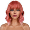 Picture of LANCAINI Short Bob Wigs with Bangs for Women Loose Wavy Wig Curly Wavy Shoulder Length Bob Synthetic Cosplay Wig for Girl Colorful Costume Wigs (Dark Pastel Pink)
