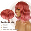 Picture of LANCAINI Short Bob Wigs with Bangs for Women Loose Wavy Wig Curly Wavy Shoulder Length Bob Synthetic Cosplay Wig for Girl Colorful Costume Wigs (Dark Pastel Pink)