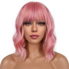 Picture of LANCAINI Short Bob Wigs with Bangs for Women Loose Wavy Wig Curly Wavy Shoulder Length Bob Synthetic Cosplay Wig for Girl Colorful Costume Wigs (Lovely Pink)