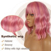 Picture of LANCAINI Short Bob Wigs with Bangs for Women Loose Wavy Wig Curly Wavy Shoulder Length Bob Synthetic Cosplay Wig for Girl Colorful Costume Wigs (Lovely Pink)