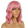 Picture of LANCAINI Short Bob Wigs with Bangs for Women Loose Wavy Wig Curly Wavy Shoulder Length Bob Synthetic Cosplay Wig for Girl Colorful Costume Wigs (Lovely Pink)
