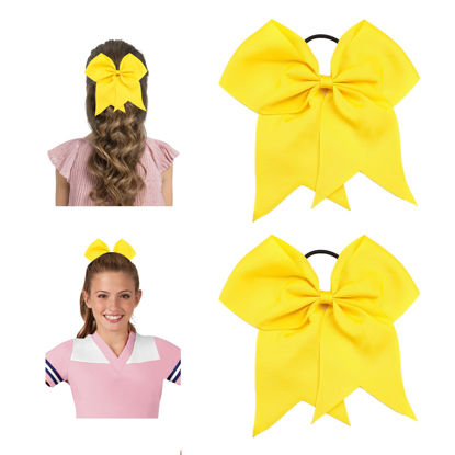 Picture of Large Cheer Bows for Cheerleaders - Softball Ponytail Holders, Elastic School Hairbows for Teen Girls & College Sports, 8 Inch Yellow Hair Bows (2 Pcs)