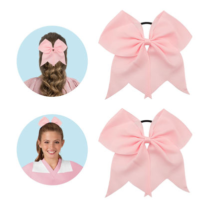 Picture of WRNZL Large 8 Inch Light Pink Cheer Bows for Cheerleaders Hair Bows for Girls Softball Teen Girls College Sports Elastic Ponytail Holder School Cheerleading Hair Accessories 2 Count