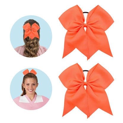 Picture of Large Cheer Bows for Cheerleaders Orange Hair Bows for Girls Softball Hair Bows Teen Girls College Sports Elastic Ponytail Holder School Cheerleading Hair Accessories 8 Inch Bows for Girls 2 Pcs