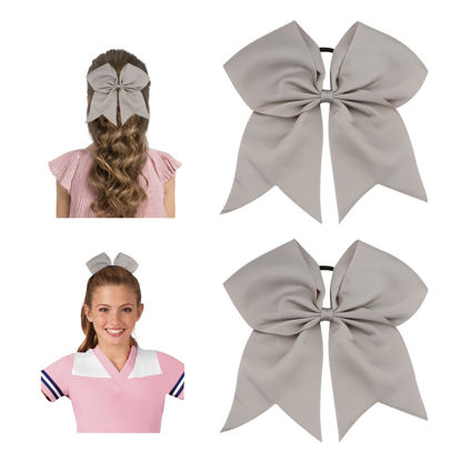 Picture of Large Cheer Bows for Cheerleaders Hair Bows for Girls Softball Hair Bows Teen Girls College Sports Elastic Ponytail Holder School Cheerleading Hair Accessories 8 Inch Bows for Girls 2 Pcs Grey