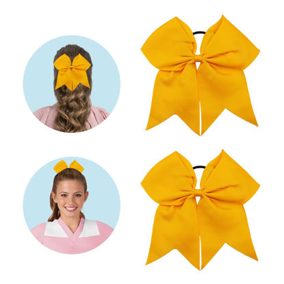 Picture of Large Cheer Bows for Cheerleaders Hair Bows for Girls Softball Hair Bows Teen Girls College Sports Elastic Ponytail Holder School Cheerleading Hair Accessories 8 Inch Bows for Girls 2 Pcs Yellow