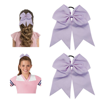 Picture of Large Cheer Bows for Cheerleaders Light Purple Hair Bows for Girls Softball Hair Bows Teen Girls College Sports Elastic Ponytail Holder School Cheerleading Hair Accessories 8 Inch Bows for Girls 2 Pcs