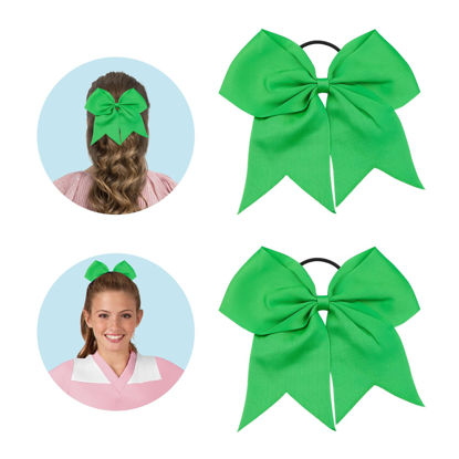 Picture of Large Cheer Bows for Cheerleaders Green Hair Bows for Girls Softball Hair Bows Teen Girls College Sports Elastic Ponytail Holder School Cheerleading Hair Accessories 8 Inch Bows for Girls 2 Pcs