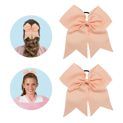 Picture of Large Cheer Bows for Cheerleaders Light Orange Hair Bows for Girls Softball Hair Bows Girls College Sports Elastic Ponytail Holder School Cheerleading Hair Accessories 8 Inch Bows for Girls 2 Pcs