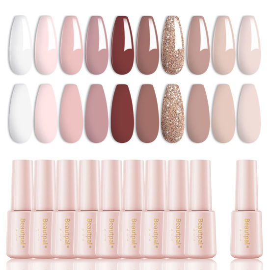 Picture of Larvall Beautpal Nude Gel Polish 10 Pcs All Seasons Skin Tones Gel Nail Polish Nude Pink Neutral Soak Off LED Gel Polish Nail Set Salon DIY Manicure Gift Set