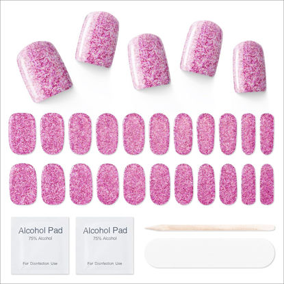 Picture of MOOYIYAN Gloss Nail Strips|Uv Free,Nail Stickers|22 Pcs Gel Nail Wraps|Long Lasting Two Weeks and Easy to Apply&Remove|with 2 Prep Pad,1 Nail File&1 Wooden Stick,Powder Blue Spot
