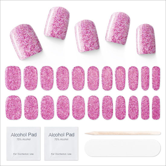 Picture of MOOYIYAN Gloss Nail Strips|Uv Free,Nail Stickers|22 Pcs Gel Nail Wraps|Long Lasting Two Weeks and Easy to Apply&Remove|with 2 Prep Pad,1 Nail File&1 Wooden Stick,Powder Blue Spot