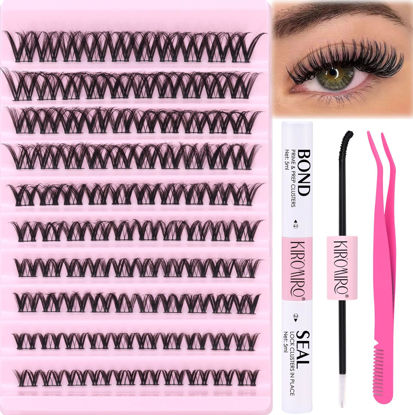 Picture of Cluster Lashes Extension Kit DIY Eyelashes Extension Kit 100 Pcs with Lashes Bond & Seal and Lashes Applicator Faux Mink Cluster Lashes Kit (8-16mm)