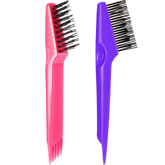 Picture of Yaomiao 2-in-1 Hair Brush Cleaner Tool - Remover Rake for Hair Dust and Dirt, Mini Wet Comb for Home and Salon Use (Pink, Purple)