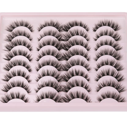Picture of JIMIRE Wispy Faux Mink Cat Eye Lashes Fluffy Crossed Volume False Eyelashes Natural Look Handmade Premium Quality Reusable 16 Pairs Pack