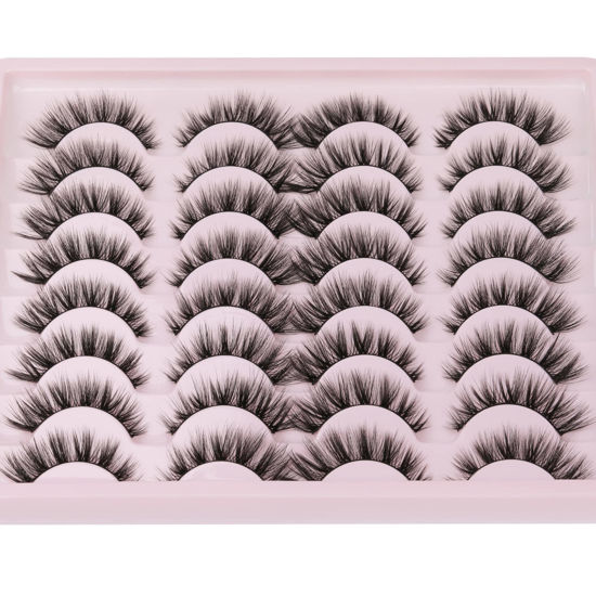 Picture of JIMIRE Wispy Faux Mink Cat Eye Lashes Fluffy Crossed Volume False Eyelashes Natural Look Handmade Premium Quality Reusable 16 Pairs Pack