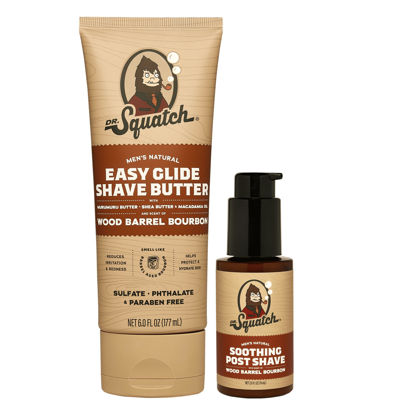 Picture of Dr. Squatch Wood Barrel Bourbon Smooth Shave Bundle - Easy Glide Butter + Soothing Post Shave - Natural Ingredients - Manly Fragrance - Moisturizing