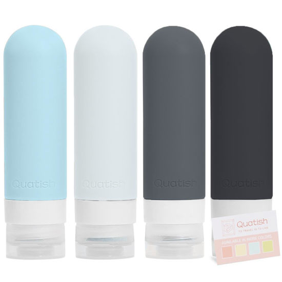 Picture of Quatish Travel Bottles for Toiletries【Original Patented】, 3 oz Tsa Approved Leak Proof Travel Size Containers, Silicone Shampoo and Conditioner Bottles, 4 Pack Travel Size Bottles, Grey