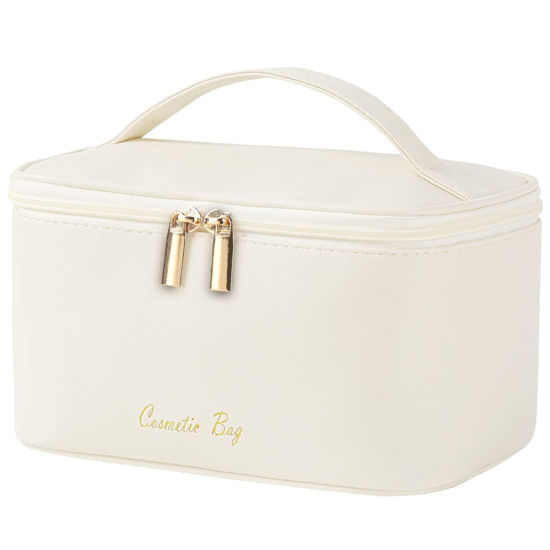 Picture of KITENROM Travel Makeup Bag Portable Cosmetic Bags for Women Large Toiletry Bag Case Pouch Organizer Waterproof (Light Beige)