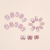 Picture of 24Pcs Christmas Press on Nails Short Square Stick on Nails Pink Fake Nails with Rhinestones Designs White Snow Acrylic Nails Full Cover Glitter Glue on Nails Xmas False Nails for Women Girls