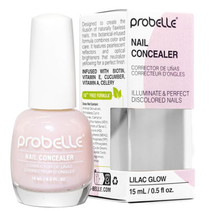 Picture of Probelle Illuminating Nail Concealer, Sheer Long Lasting Brightening Nail Polish for yellowing discolored nails, perfect finish for damaged nails with imperfections, Vegan, Gluten Free, Lilac Glow