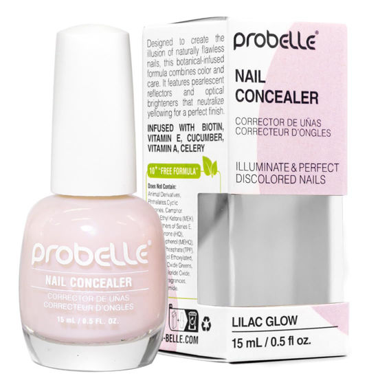 Picture of Probelle Illuminating Nail Concealer, Sheer Long Lasting Brightening Nail Polish for yellowing discolored nails, perfect finish for damaged nails with imperfections, Vegan, Gluten Free, Lilac Glow