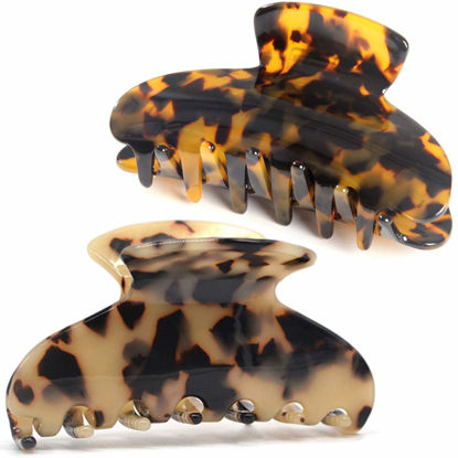 Picture of 2 Pack Big Hair Claw Clips Tortoise Shell Nonslip Large Claw Clip For Women Celluloid Leopard Print Jaw Clips For Thick Hair
