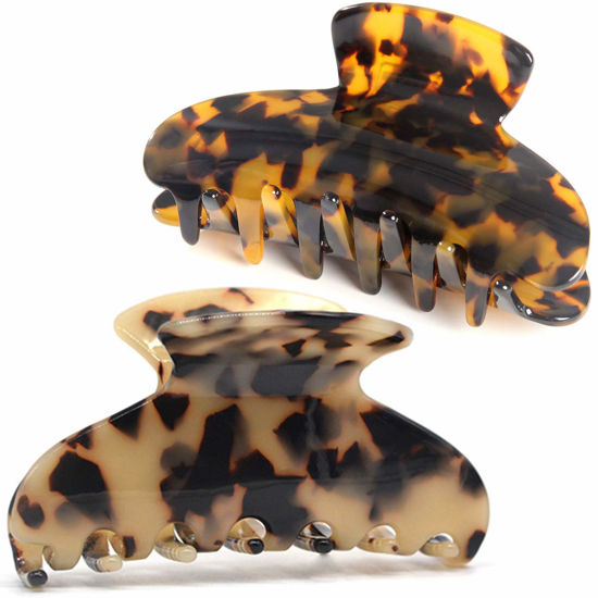 Picture of 2 Pack Big Hair Claw Clips Tortoise Shell Nonslip Large Claw Clip For Women Celluloid Leopard Print Jaw Clips For Thick Hair