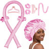 Picture of Heatless Hair Curler,Blowout Heatless Curls Overnight,No Heat Curling Rod Set with Silk Bonnet for Sleep in,PInk