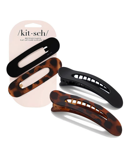 Picture of Kitsch Flat Hair Clips - Stylish Lay Down Claw Clips for Women with Thick Hair | Big Alligator Hair Clips for a Sleek Look | Large Hair Clips, 2pc (Black & Tortoise)