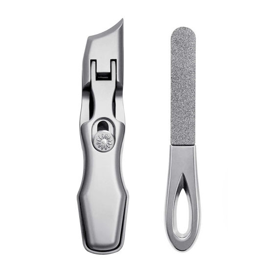 Picture of VOGARB Nail Clippers for Thick Nails Extra Wide Jaw Opening Bevel Blades Long Handle Nail Cutter with File Fingernail Toenail No Splash for Men Women Adult Seniors