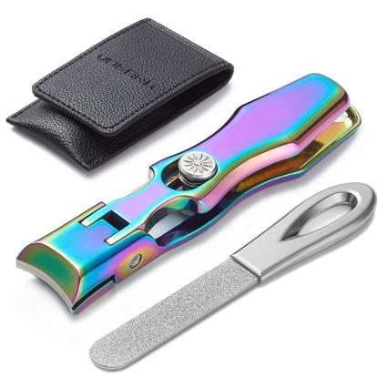 Picture of VOGARB Nail Clippers for Thick Toenails and Fingernail, Safety Lock Extra Large Wide Jaw Opening Nail Clipper Heavy Duty No Splash Nail Trimmer for Men Women Adult Seniors (Rainbow with File)