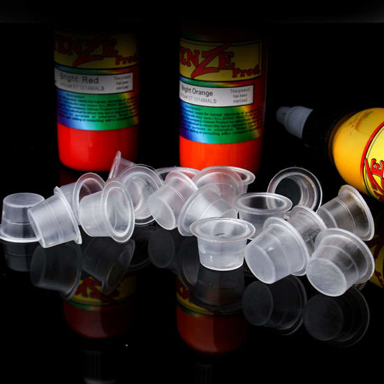 Picture of Disposable Tattoo Ink Cups-Medium 100pcs Disposable Plastic Tattoo Ink Caps Cups for Tattoo Ink Tattoo Supplies,Tattoo Kitsp Tattoo Accessory,Tattoo Ink,Tattoo Supplies,Tattoo Kits (#13mm-100pcs)