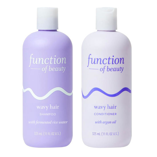 Picture of Function of Beauty Wavy Hair Shampoo & Conditioner Set, 11 oz Each - With Fermented Rice Water to Strengthen & Argan Oil to Enhance Glossiness & Natural Shine, Sulfate-Free, Customizable Haircare