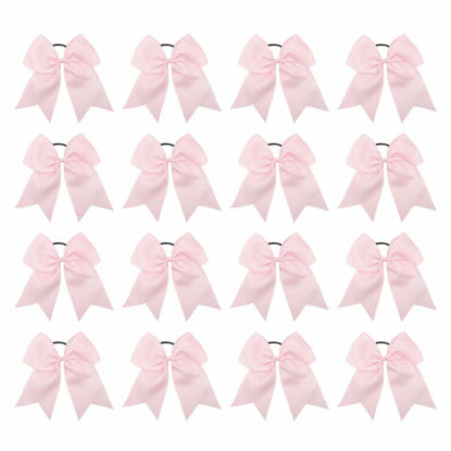 Picture of 16PCS 8" Large Cheer Hair Bows Ponytail Holder Elastic Band Handmade for Cheerleading Teen Girls College Sports (Pink, 16 Count (Pack of 1))