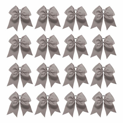 Picture of 16PCS 8" Large Cheer Hair Bows Ponytail Holder Elastic Band Handmade for Cheerleading Teen Girls College Sports (Gray, 16 Count (Pack of 1))