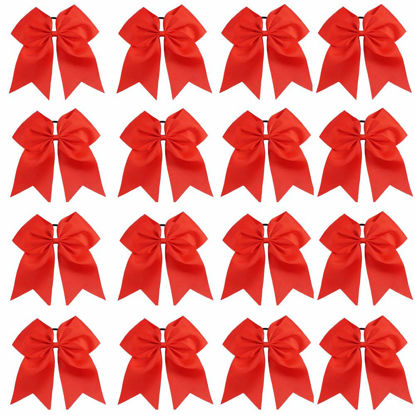 Picture of 16PCS 8" Large Cheer Hair Bows Ponytail Holder Elastic Band Handmade for Cheerleading Teen Girls College Sports (Red, 16 Count (Pack of 1))