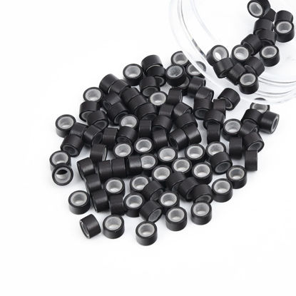 Picture of Vlasy 100Pcs 5mm Silicone Lined Micro Ring Beads for Hair Extensions 5Colors Apply (100Pcs Dark Brown)