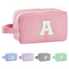 Picture of Huifen Personalized Initial Makeup Bag A-Z, Travel Toiletry Bag Preppy Make Up Bags Girls Cute Cosmetic Pouch Makeup Organizer Wedding Valentine's Day Birthday Christmas Gifts for Women (Pink, A)