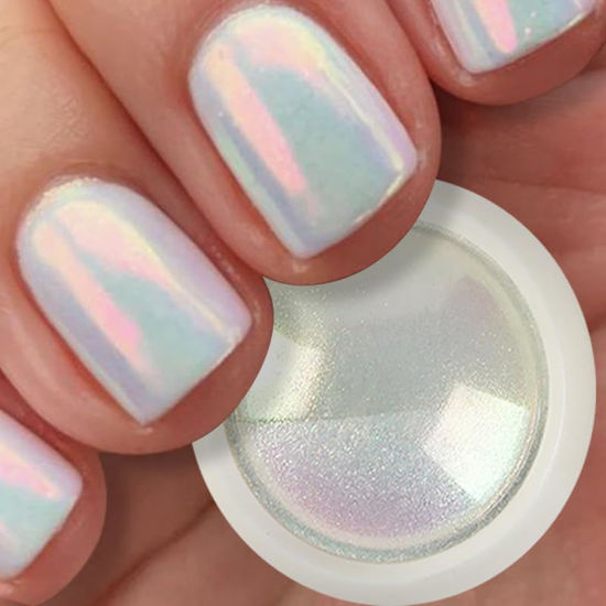 Picture of GZMAYUEN 1 Box Mermaid Chrome Nail Powder Iridescent Aurora Chrome Pigment Powder for Nail Art, White Unicorn Pearl Nail Powder Mirror Effect Nail Art Decoration