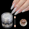 Picture of GZMAYUEN Moonlight White Chrome Nail Powder, White Pearl Nail Powder Pigment Mirror Effect Aurora Magic Pearlescent Nail Glitter Nail Art 3g/Jar