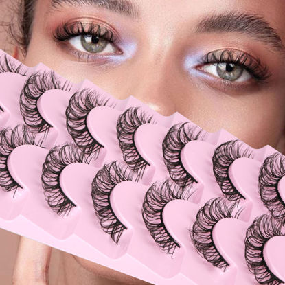 Picture of ALICE Eyelashes Natural Look Wispy Russian Strip Lashes Short DD Curl Crisscross False Lashes 7 Pairs Pack