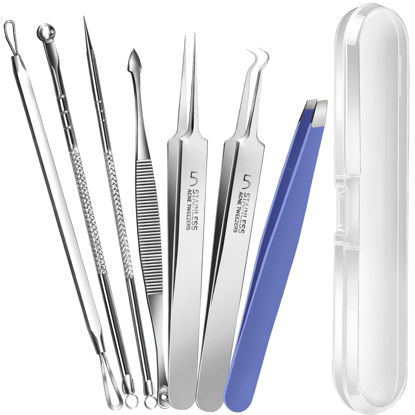 Picture of Teenitor Blackhead Remover Tools, Pimple Popper Tool Kit, Ingrown Hair Tweezers, Blackhead Extractor Pimple Extractor Ingrown Hair Removal Kit, Black Head Remover for Face