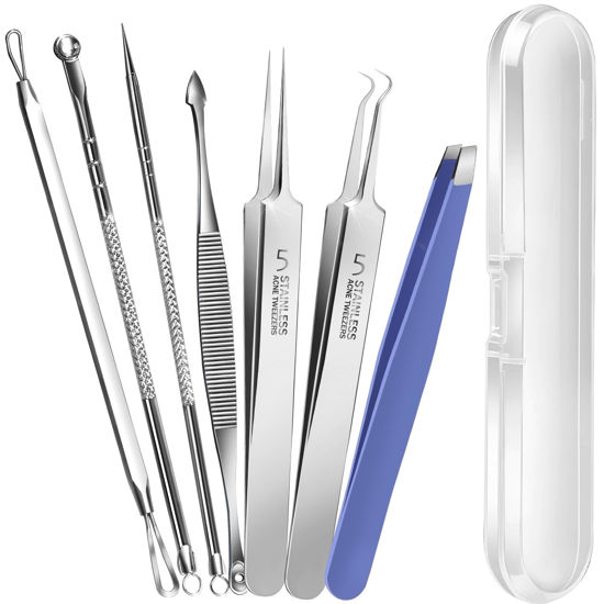 Picture of Teenitor Blackhead Remover Tools, Pimple Popper Tool Kit, Ingrown Hair Tweezers, Blackhead Extractor Pimple Extractor Ingrown Hair Removal Kit, Black Head Remover for Face