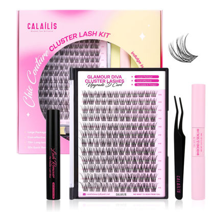 Picture of CALAILIS DIY Lash Extension Kit, Eyelash Extension Kit 144Pcs D Curl Lash Clusters with Lash Bond and Seal Lash Remover and Lash Applicator Lash Clusters Kit Easy to Apply at Home (DM4-KIT)